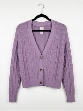 Joie Lavender Cable Knit Button-Front Cardigan